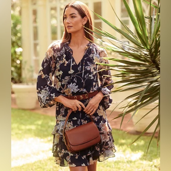 Lauren Ralph Lauren Floral Belted Crinkle Georgette Dress, Plus Size 22W NWT